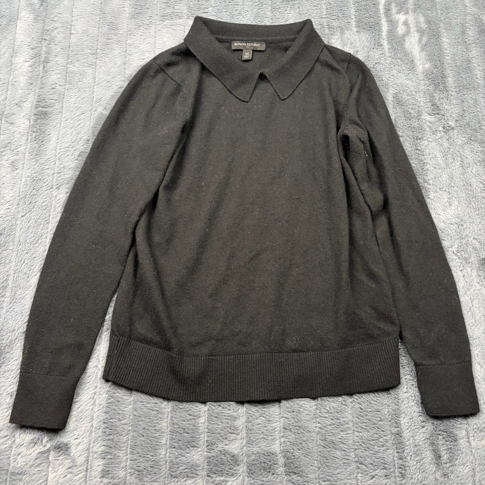 Banana Republic Men Black Wool Blend Long Sleeve Polo Collar Sweater XS 14172